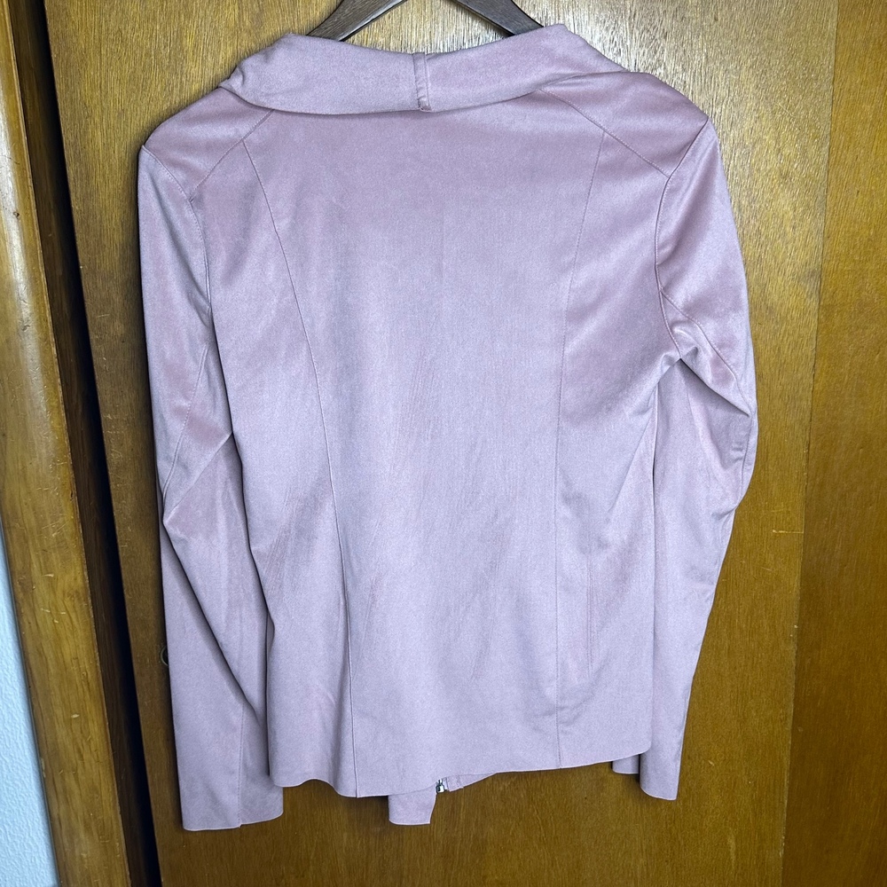 Mote Faux Suede Moto Jacket Drape Front Zip Up Soft Pink Medium‎ - Picture 7 of 10